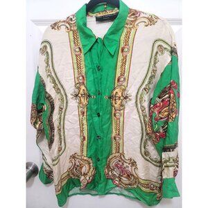 Vintage 1980 TED LAPIDUS Paris Boutique Couture 100% Silk Chain Print Button-Up